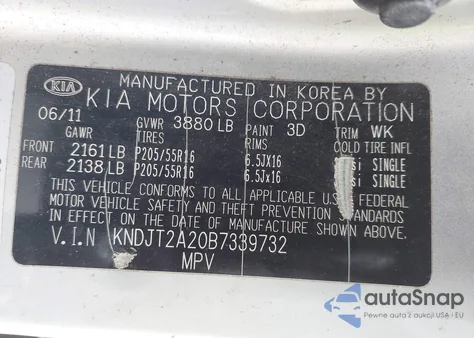 2011 Kia Soul + z USA, uszkodzony, nr VIN KNDJT2A20B7339732